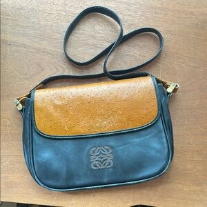 Vintage Loewe Black and Tan Leather Bag
